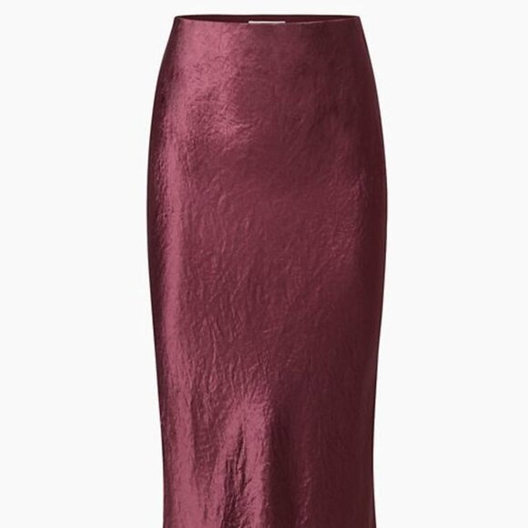 Aritzia SLIP SATIN MAXI SKIRT in SPICED BURGUNDY - Picture 1 of 3